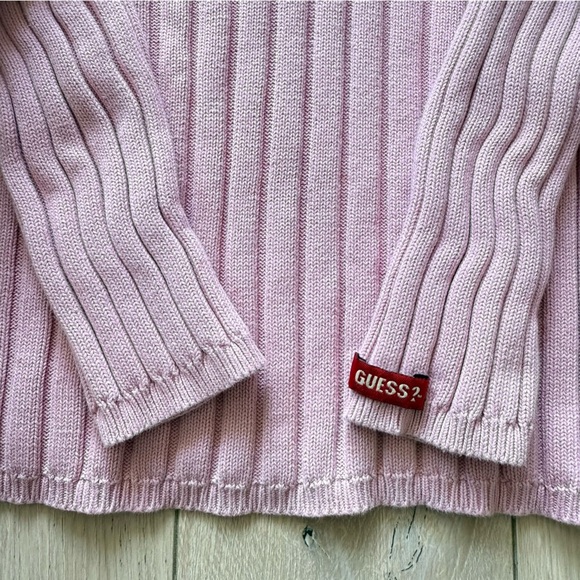 VTG 90s Guess Jeans Women’s Ribbed Hooded Top Sweater Pink Size S - Picture 2 of 9